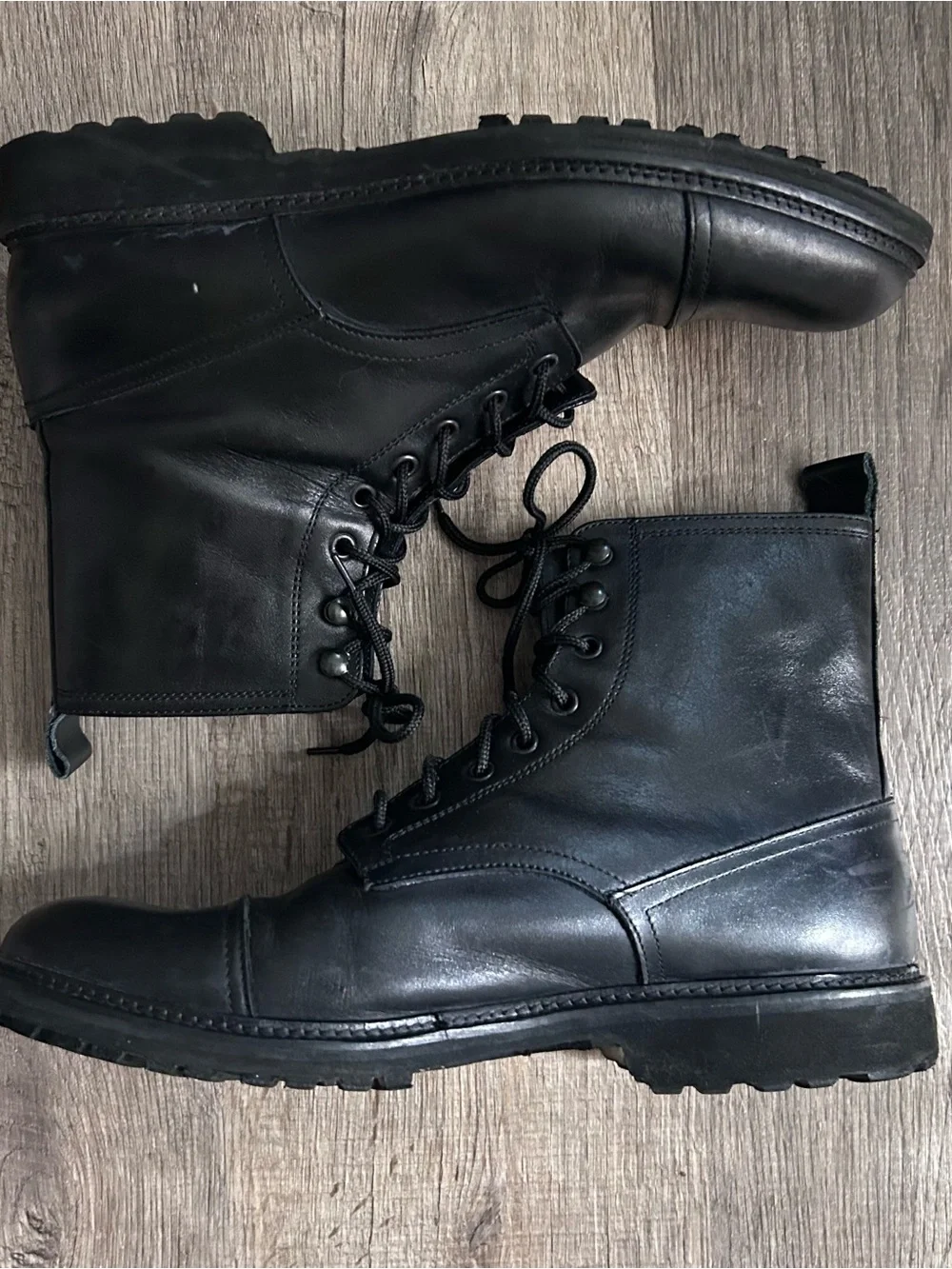 Marechiaro 1962 Men's Black Italian Leather Lace-Up Combat Boots -Size 12